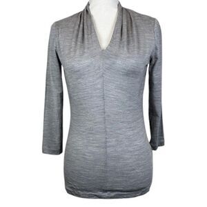 Lafayette 148 Wool Elastane Blend Gray 3/4 Sleeve V-Neck Women's Top Size Small